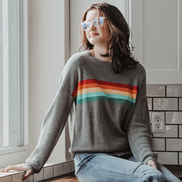 Wild Honey Sweaters - LAST ONE Gray Rainbow Stripe Sweater